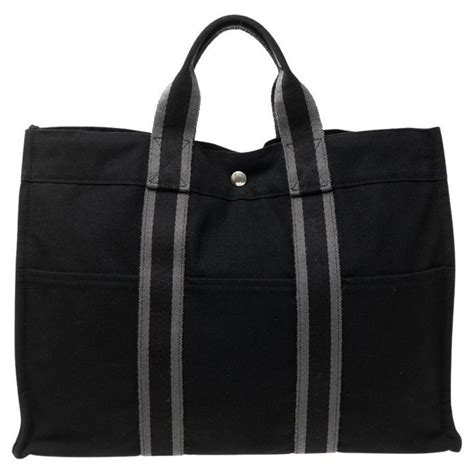 Hermés Black Canvas Fourre Tout MM Tote Bag 